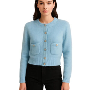 Bebe Light Blue Mohair wool blend Cardigan with glitter accents SZ medium